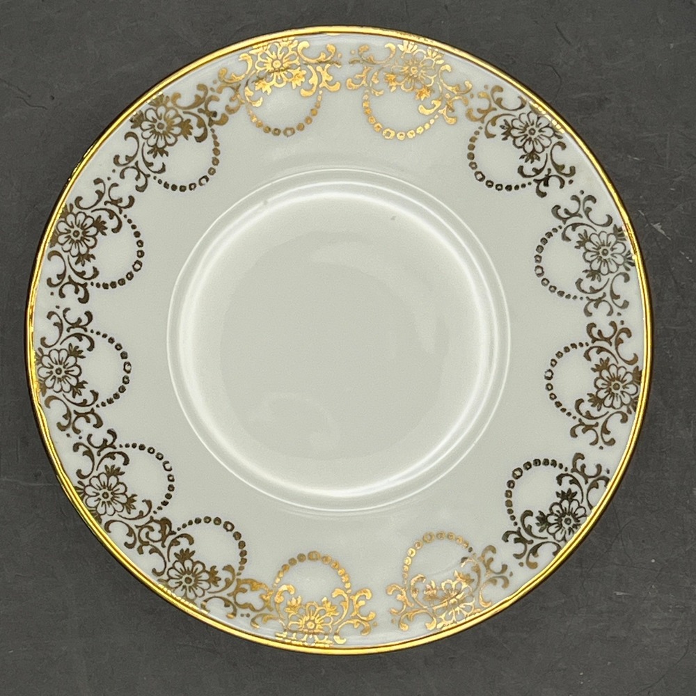 Vtg Limoges France Porcelain Butter Pad Trinket Dish Gold Gilt Floral Rim 4"
